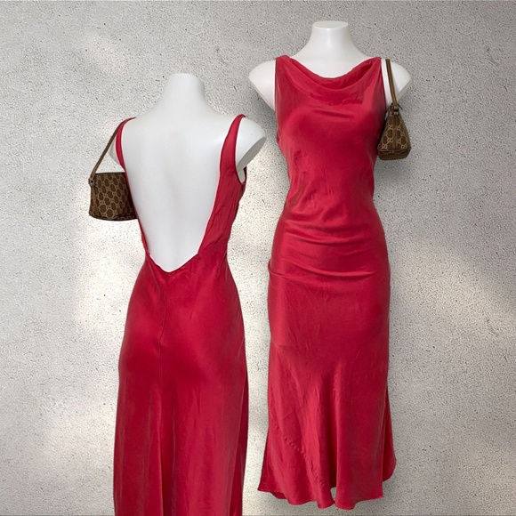Victoria's Secret Dresses & Skirts - RARE VTG Victoria’s Secret 100% Silk Red Cowl Neck Backless Maxi Dress